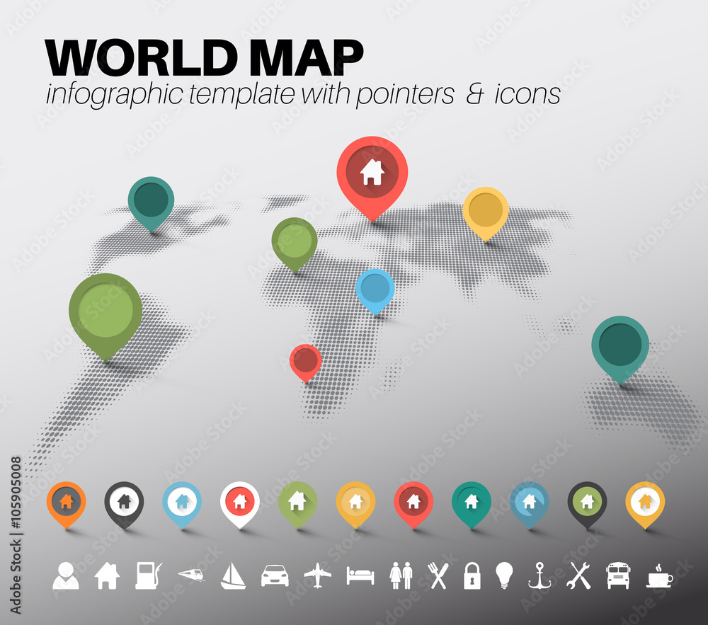 Poster light world map with pointers