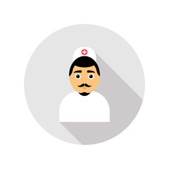 Medical clinic staff flat avatar of male doctor. Vector round portrait. Hospital personnel.