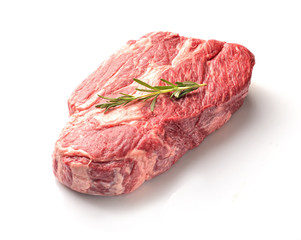 marble veal steak with rosemary on a white background