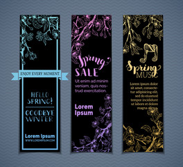 Vector set of vertical spring banners.