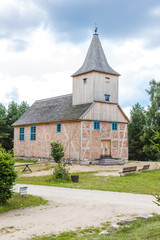 Fototapeta na wymiar wooden church, Kaszubski ethnographic park in Wdzydzki Park Kraj