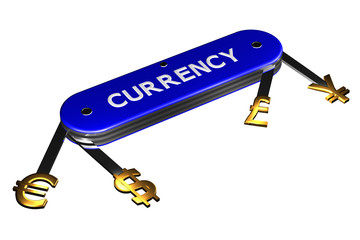 Concept: currency sign on knife