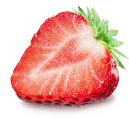 One half of strawberry on the white background.