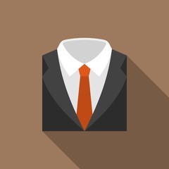 Suit and tie icon with long shadow, flat design