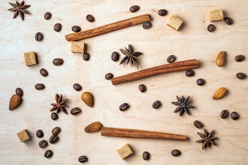 Background from coffee beans and spices