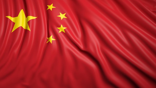 Wavy flag of China closeup background