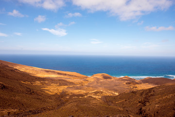 Fototapeta na wymiar Top view on Cofete coastline on Fuerteventura island in Spain