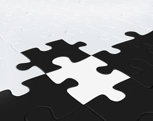 Puzzles of black and white color combined together