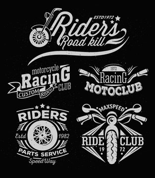 Motorcycle Rock Themed Badge Vectors. Sports insignia emblem set. Motorcycle vintage design. Biker emblem design elements