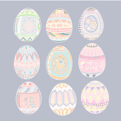 Set of colorful Easter eggs. Pastel gamma . 