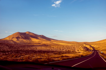 Beautiful deserted landscape with soft mountains on Fuerteventura island in Spain