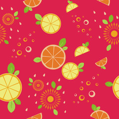 Citrus mix. Seamless pattern. Coral background