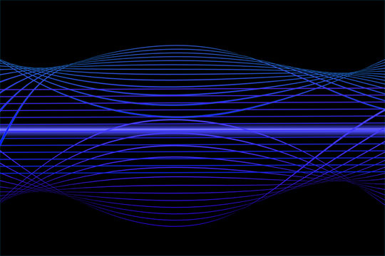 Blue twisted lines with iron core abstract on black background