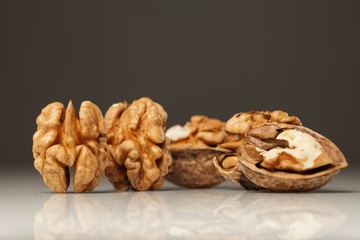 Kernels of walnuts on a gray background