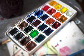 Watercolors on the table