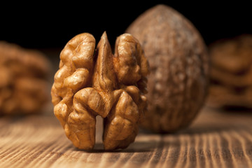 whole kernel of walnut on board