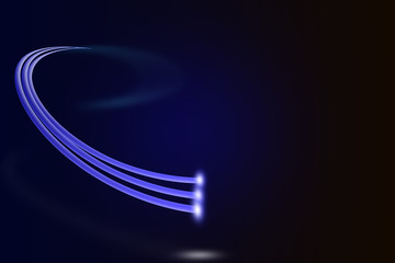 Blue fiber optic cables with light on dark background, network technology concept