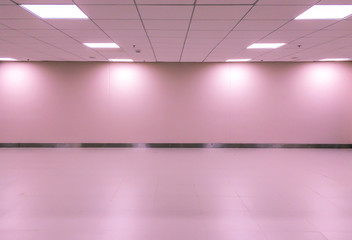 Empty Space of Romantic Pastel Pink Room with Ceiling Light for Gallery Interior