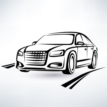modern luxury car symbol, outlined sketch