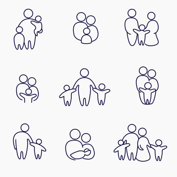 happy family icons, vector symbols collection, linear objects