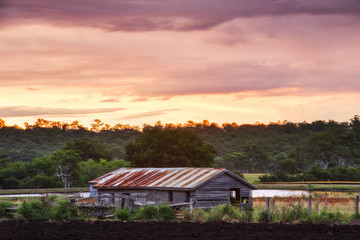 Old abandoned farming shed near Mount Walker in Queensland.