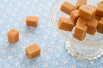 Sweet caramel toffees, fudges on an etagere