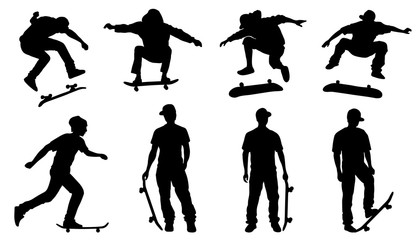 skateboarder silhouettes - obrazy, fototapety, plakaty
