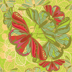 Materiał do szycia seamless spring pattern butterflies and flowers. Floral pattern