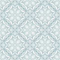 Damask seamless light blue and white ornament. Traditional pattern. Classic oriental background