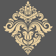 Damask floral pattern with oriental elements. Abstract traditional golden ornament