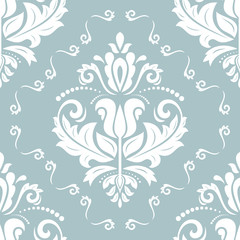 Oriental classic ornament. Seamless abstract light blue and white pattern