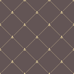 Geometric golden ornament with diagonal dotted lines. Seamless abstract modern pattern