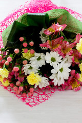 Bouquet of colorful flowers, carnation and chrysanthemum, select