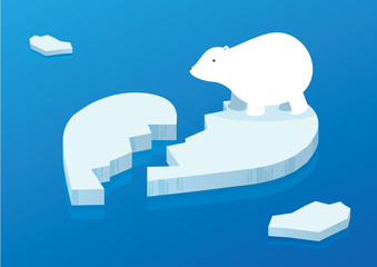 white polar bear on heart broken shape iceberg background conceptual illustration vector