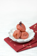 Japanese traditional pickled plums (umeboshi).