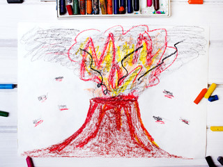 colorful drawing: erupting volcano