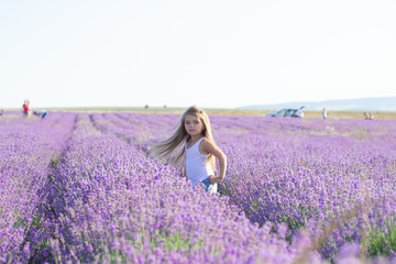 Fototapeta na wymiar cute family in the lavender field