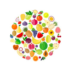 Fruits and berries in circle shape.