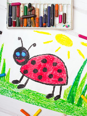 Colorful drawing - cute ladybug with happy face