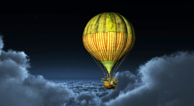 Fantasie Heißluftballon zwischen den Wolken
