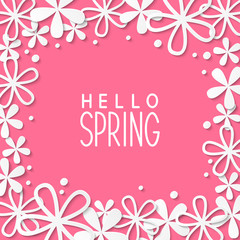 Paper flowers on pink background  