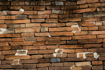 Grunge red brick wall background show cement unfinished wall