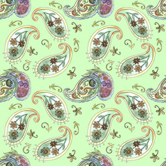 Indian ornament, watercolor. Traditional  pattern. Vintage flowers background. Decorative ornament  for fabric, textile, wrapping paper, card, invitation, wallpaper.