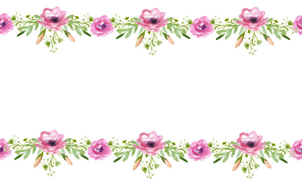 Seamless template for invitation, card or banner with pink flowers