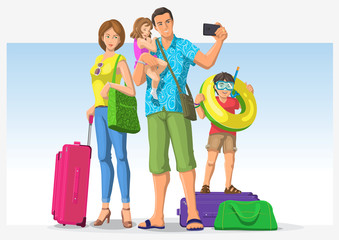 Vector illustration of happy family going on vacation.