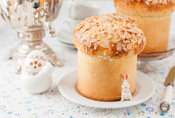 Easter Bread Topped with Flaked Almonds and Sugar Glaze
