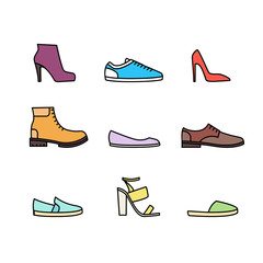 Color linear shoes icon set 