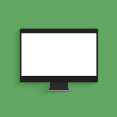 Modern computer monitor with blank screen. Green background.