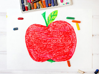colorful drawing: big red apple