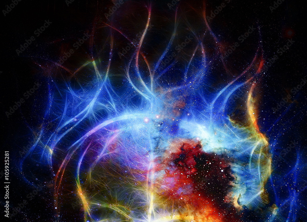 Poster Cosmos and fractal effect, computer collage. Elements of this image furnished by NASA.
